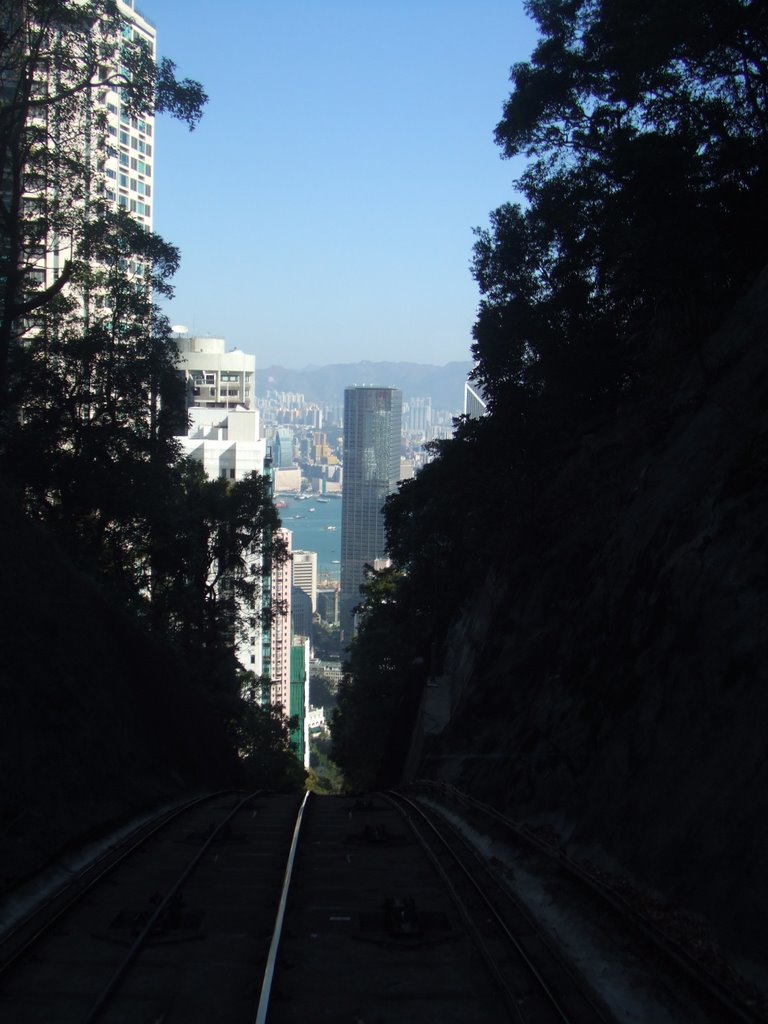 Ascending on the Peak Tram in Hong Kong by Adrian Conchie