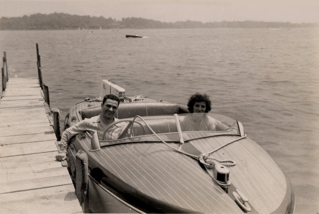 Conneaut Lake park docks, 1947. Guy & Mary Gully in their new Ventnor Sport Runabout. Miklos Collection Photo. by Frankmiklos