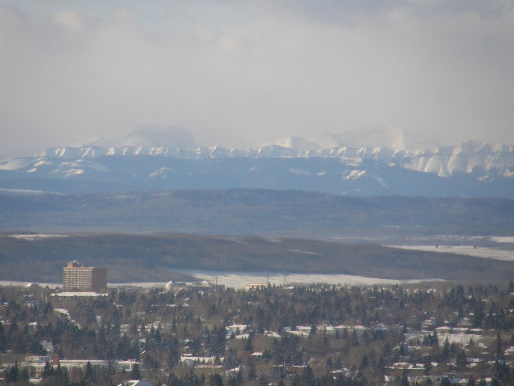 Rocky Mountains as seen from Calgary Tower by trekker