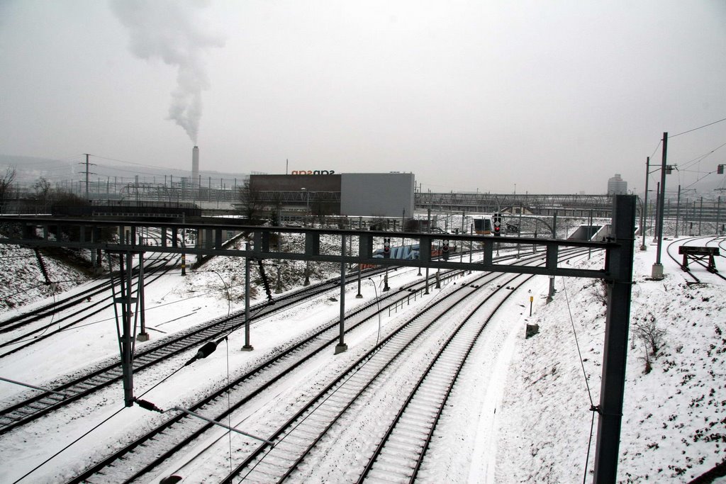 Eisenbahn stadteinwärts bei Hohlstrasse by Samuel Fausch