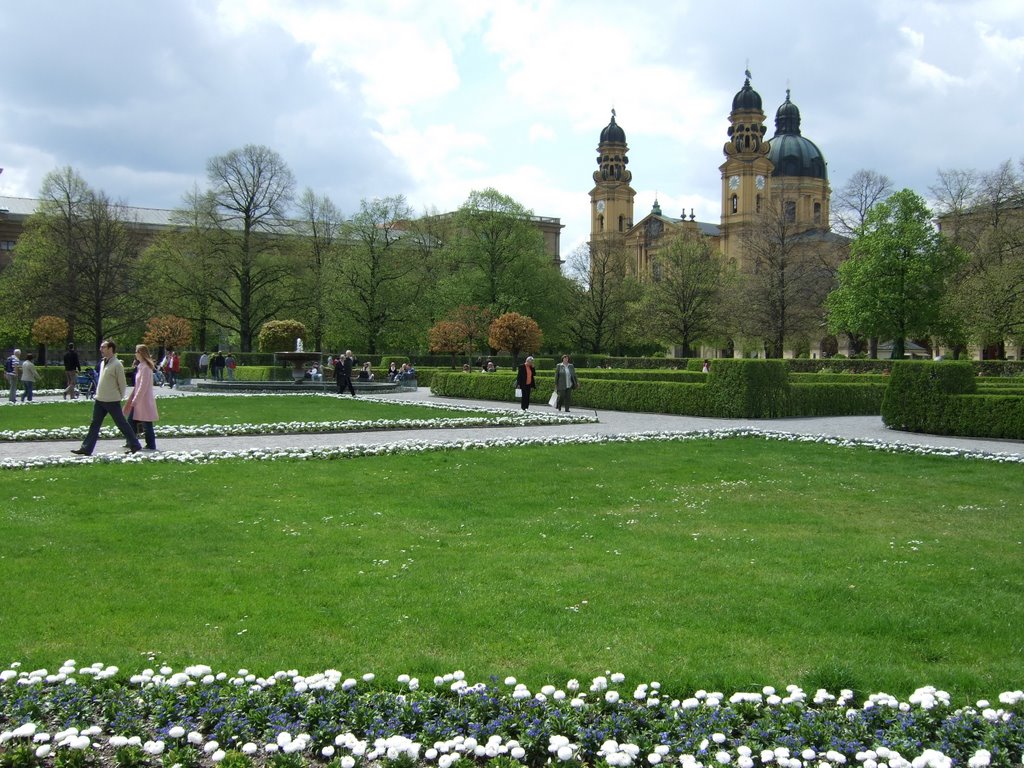 The Bavarian Academy of Sciences and Humanities , close to Feldherrnhalle and yellow church by Vithaya Jearaditharp…