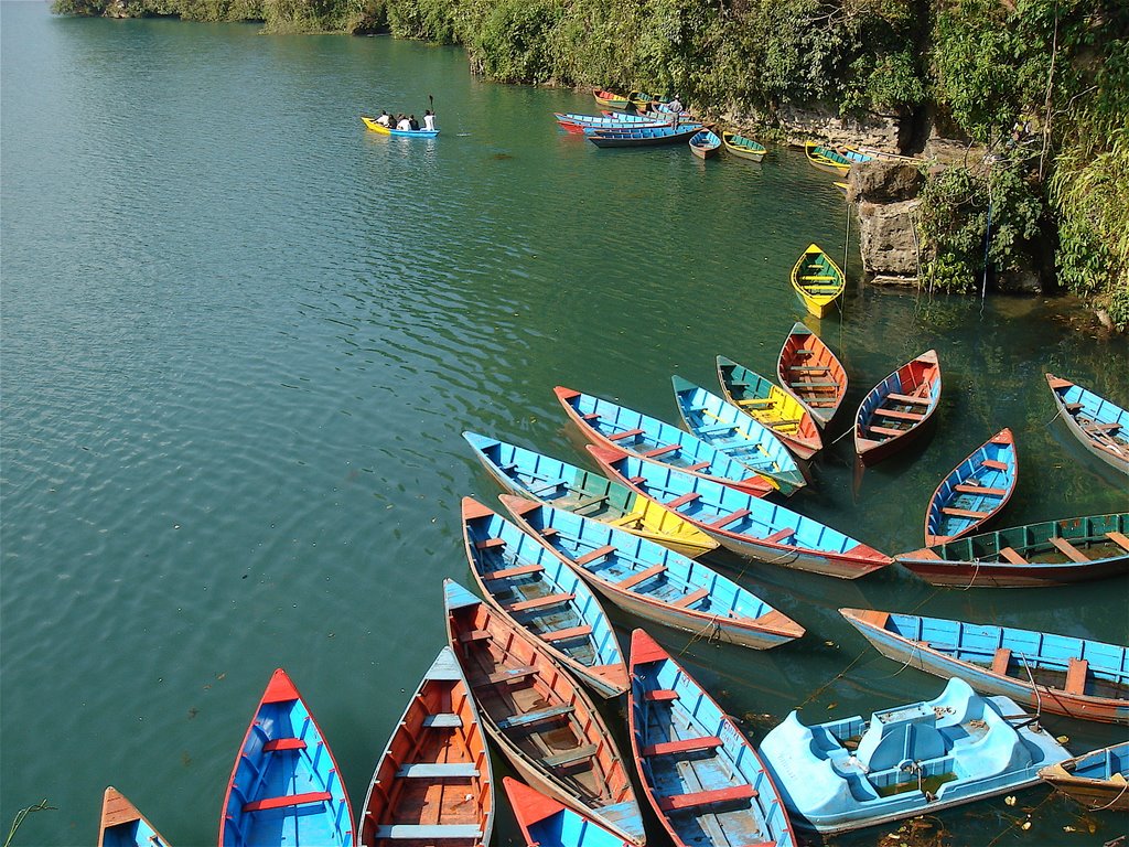 Coloured Boats at the lovely Pokhara Lake by George Kalaitzakis