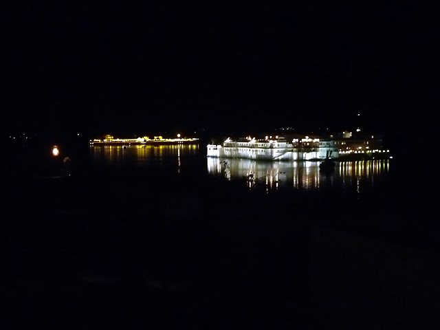 Udaipur night view from Mewa Haveli Lake Palace and Jag Mandir Islands by DavidLindsayGregory