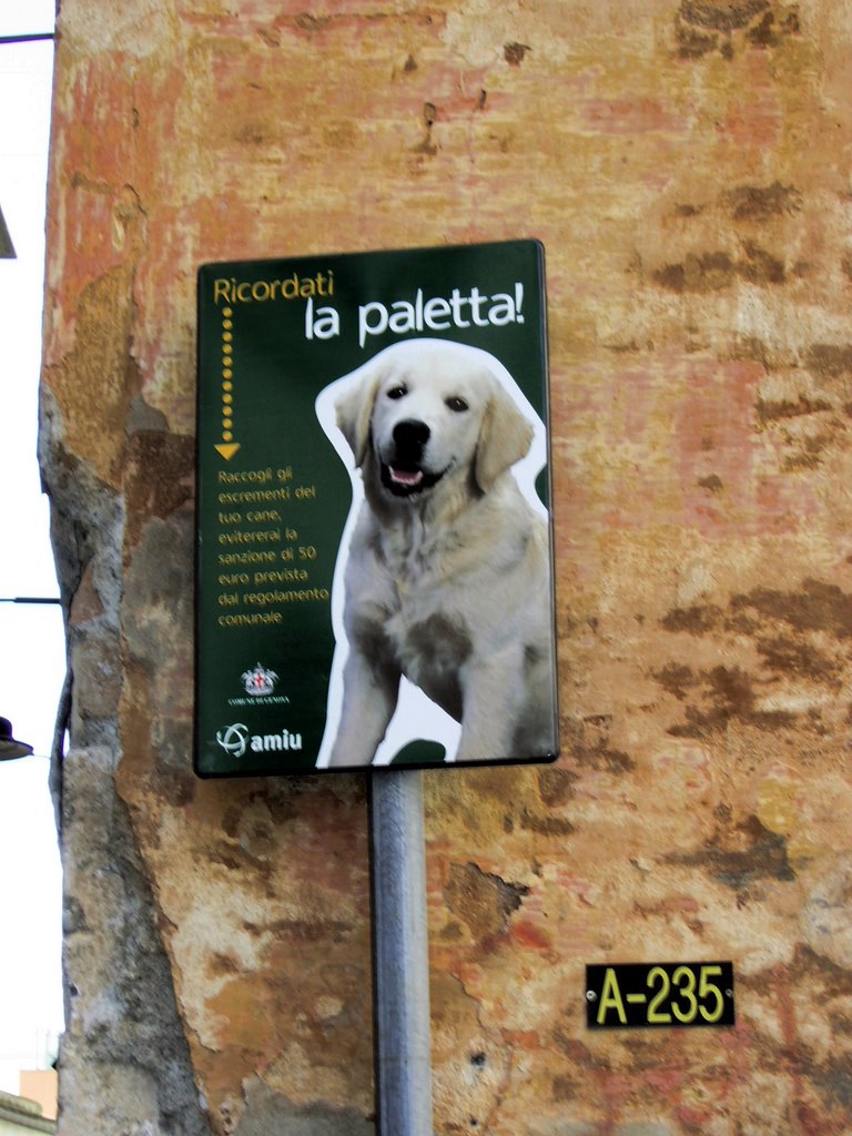 Genoa, Italy, dog on the sign at Piazza S. Maria in Passione by Gelo Valle