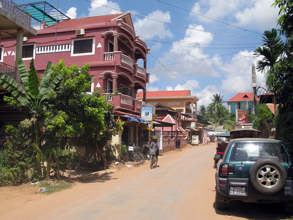 Siem Reap, Cambodia. Street with several guest houses. by Eivind Friedricksen