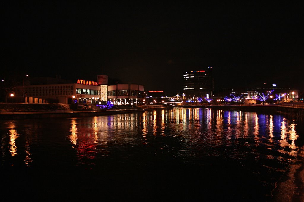 Night panorama of Tartu by River Emajõgi, Estonia by Andres Piir