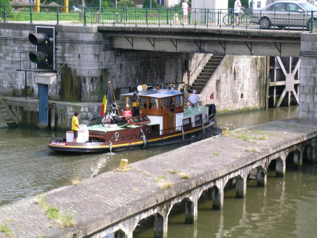 Tugboat Odilia entering lock #9 Ruisbroek, canal Brussels-Charleroi, Belgium by Koos Fernhout