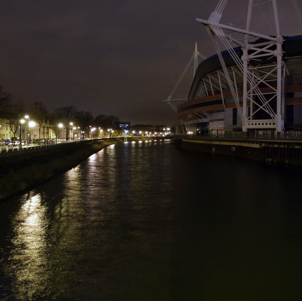 Millenium Stadium, Cardiff: from Bridge over Afon Taf by Andrew Head