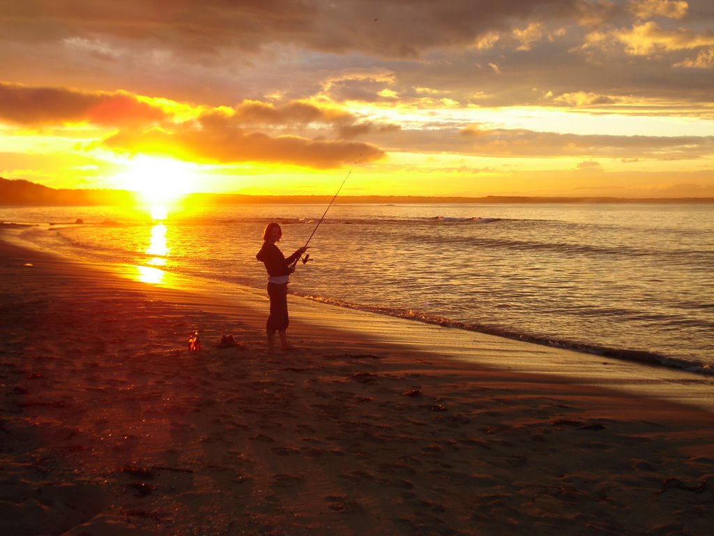 Currarong Beach - fishing at sunset by Paul & Jayne Lubuska