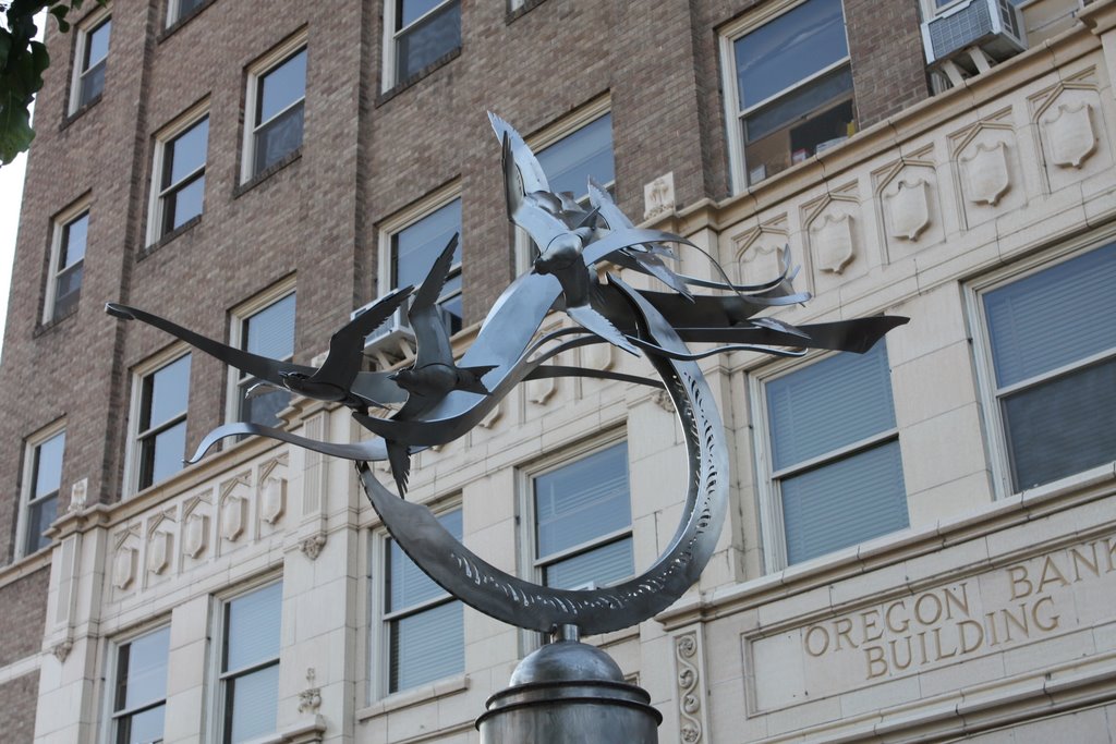 Sculpture in front of the Oregon Bank Building in Klamath Falls, Oregon by kaper_1