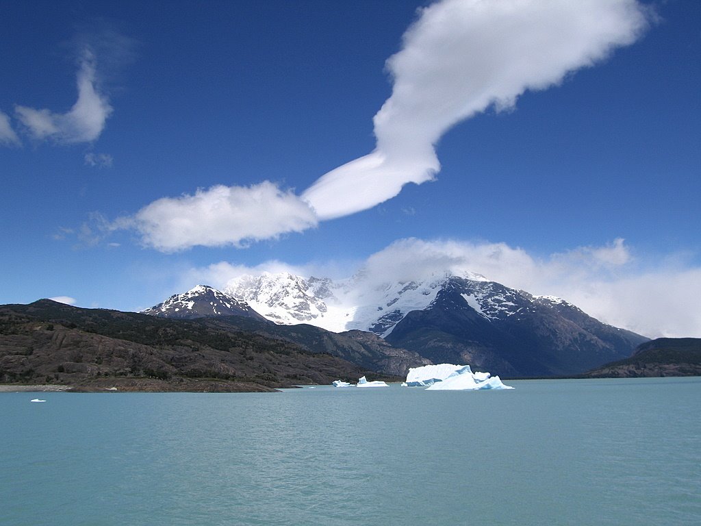 Icebergs, ice, & interesting orographic clouds by Andy Goss