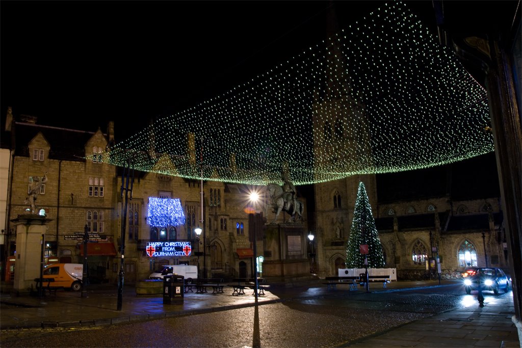 Durham Market Square With Xmas Lights by Ieuan Jenkins