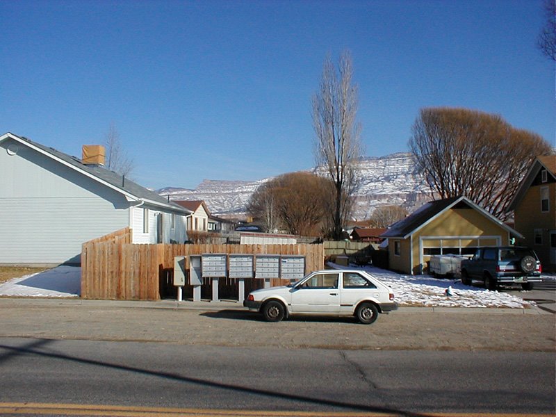 Mailboxes and Grand Mesa, January 2001 by Sheryl Todd (tapirgal)