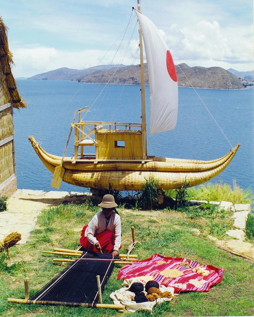 Reed boat and weaver, Isla del Sol. by tzman