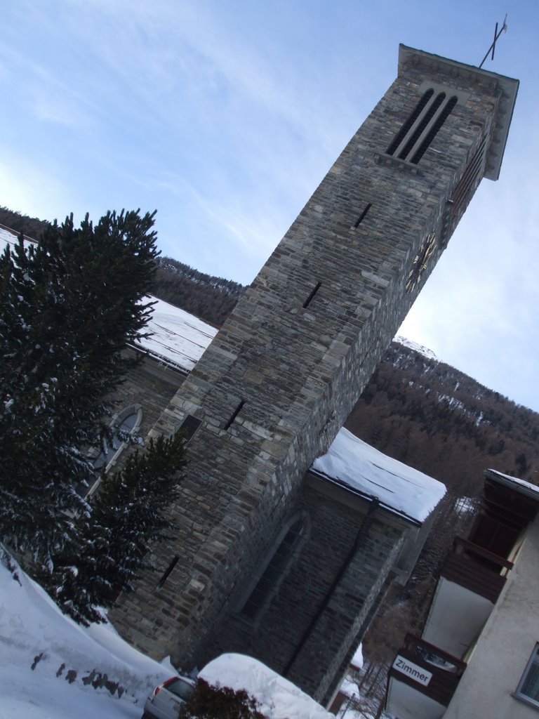 Tower of Saas Grund's church by Isabel  R. Marques