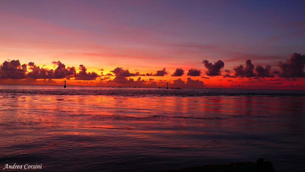 Red light in the water of Fakarava lagoon by Andrea Andrea