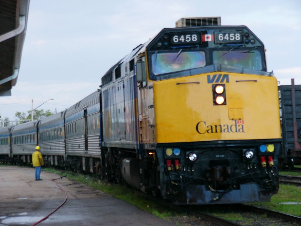 Train pulling into The Pas, Manitoba by Rich Eggleston