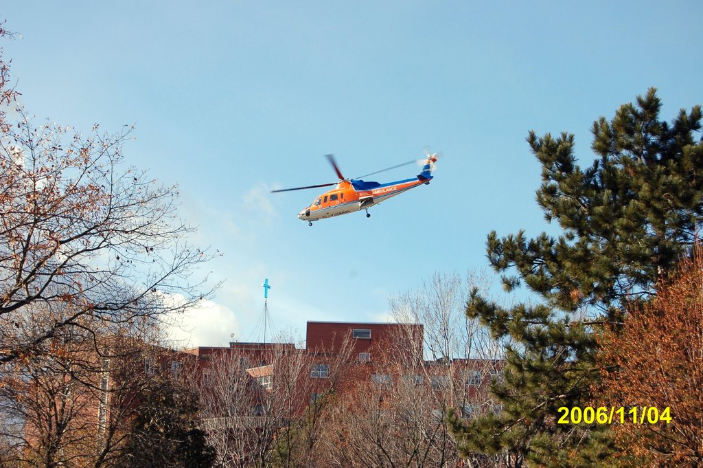 Sudbury General Hospital / Bell Park. Helicopter Ambulance C-GIMR taking off on medical emergency- Nov 4, 2006 by Richard R. Forget