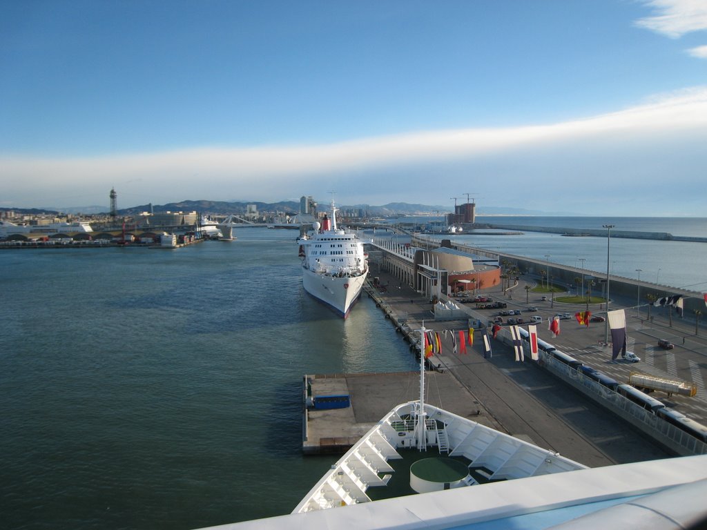 Barcelona Harbour from deck of Aurora by Nicholas Cuthbertson