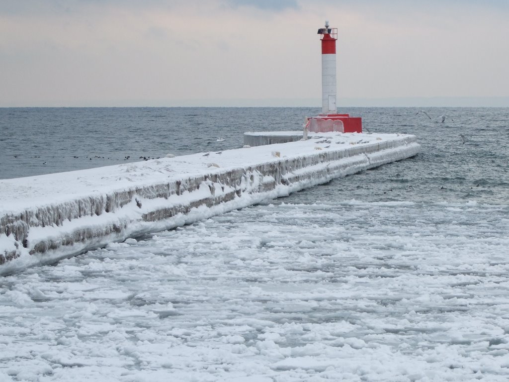 Oakville Harbor Wall in Winter by cyntone