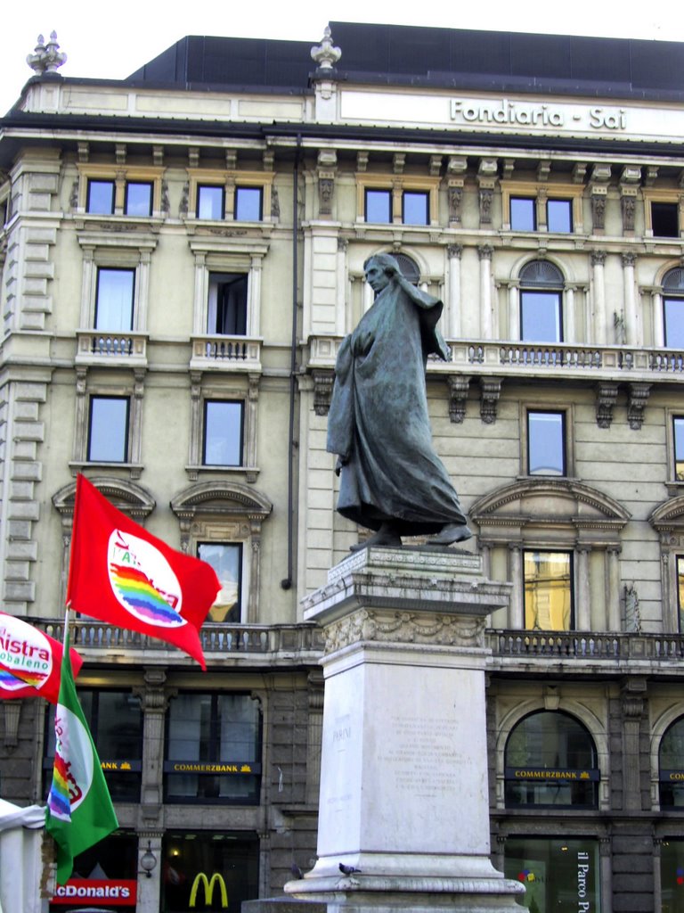 Milan, Italy, statue at Piazza Cordusio by Valleangelo