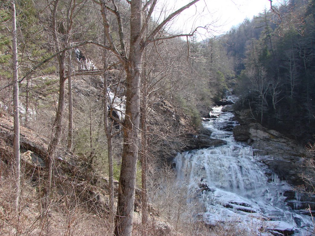 THE Cullasaja Falls and Highway on hill by Jean Gregory Evans