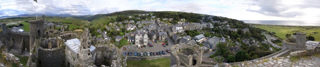 Harlech Castle highest point village panorama by ejtaal