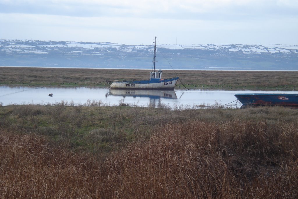 BOAT ON MOORINGS AT HESWALL by chris teague