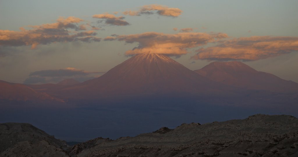 Volcan Licancabur at sunset from Valle de la Luna by Huw Lewis