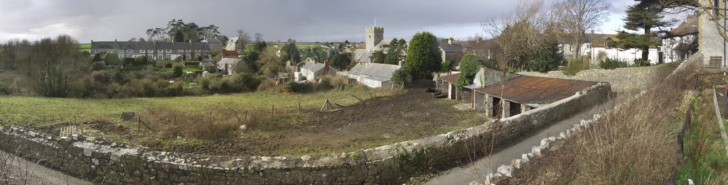 Cottages and St.Illtud's Church c1999 by Guybm