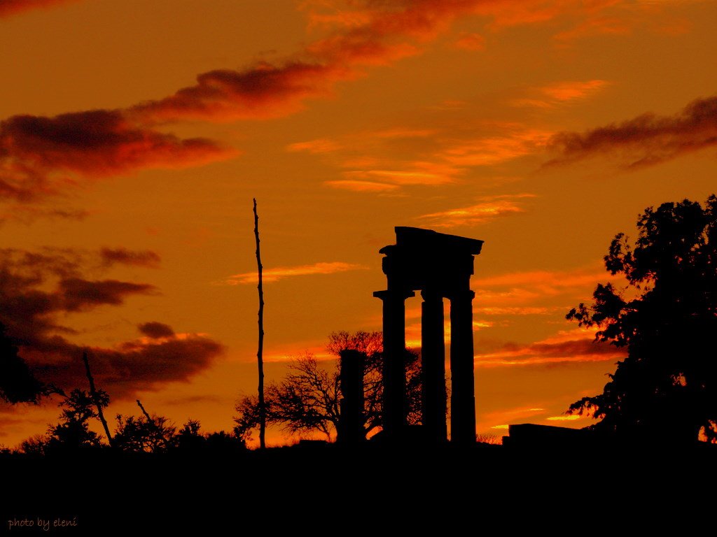 Temple of Pythian Apollo on Monte Smith - The Acropolis of Rhodos island Greece (The red clouds of sunset, carry the last sweet memories of the past - Valerie- ) by eleni iak.