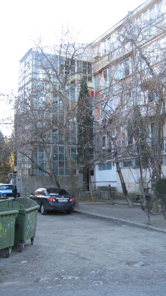 An unusual stairway in a glass construction attached to a block of flats. outskirts of yalta/massandra by stefansavicz