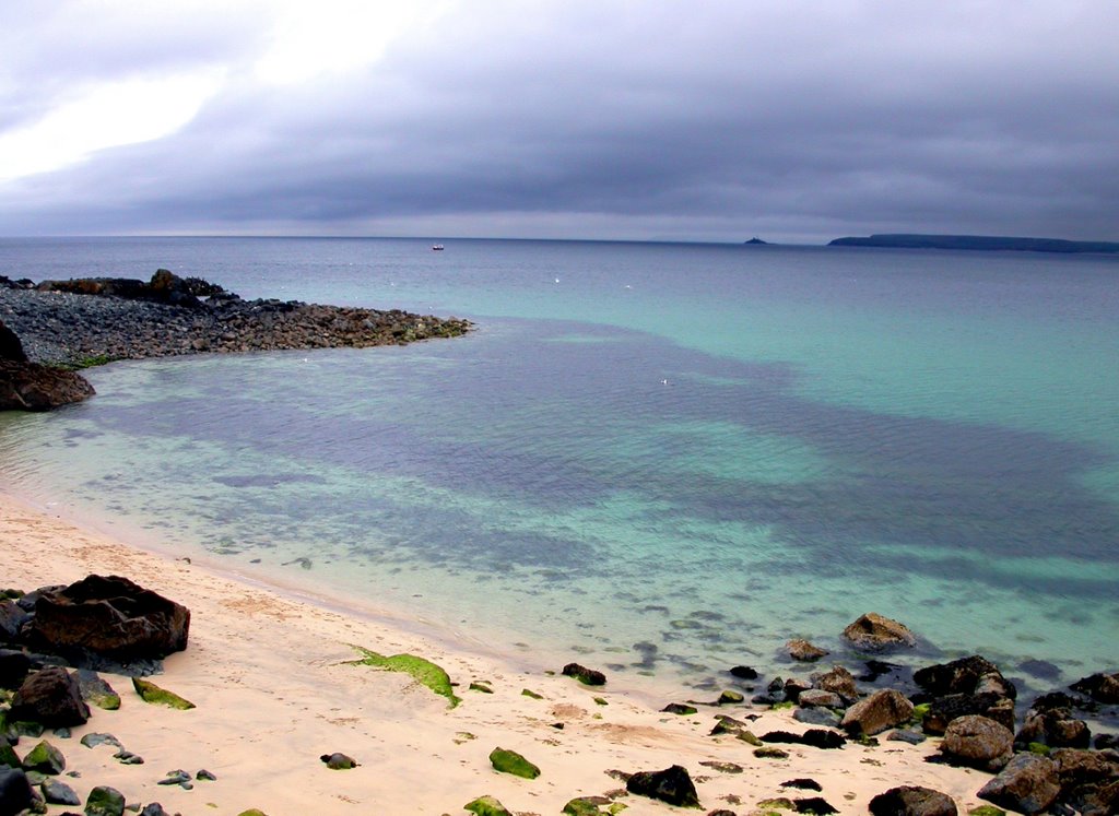 Surreal colours - St Ives beach & sea with storm-clouds by Ian O