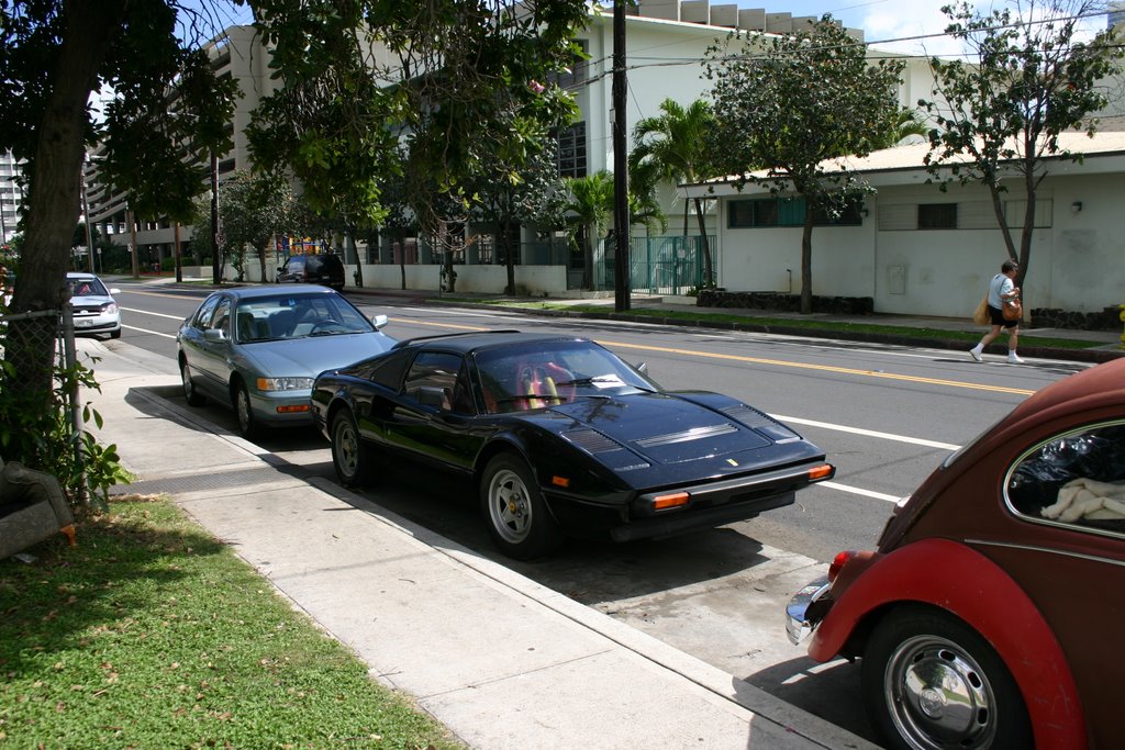 Old Ferrari parked in front of the McDonald's building by Vendetta86