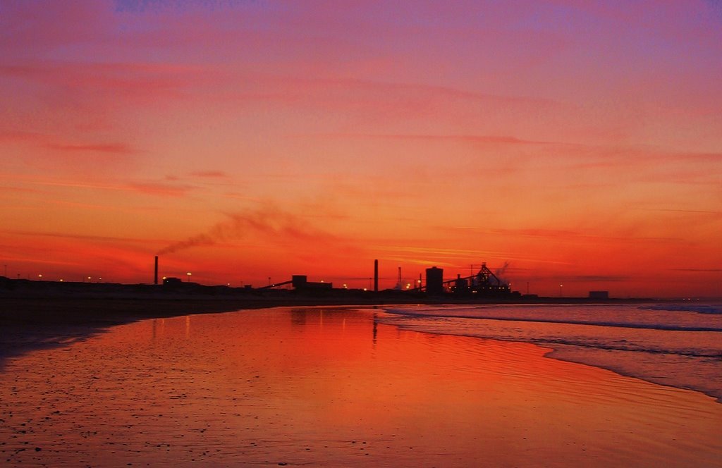 Sunset over Steel, Redcar Beach by John RS Mudd