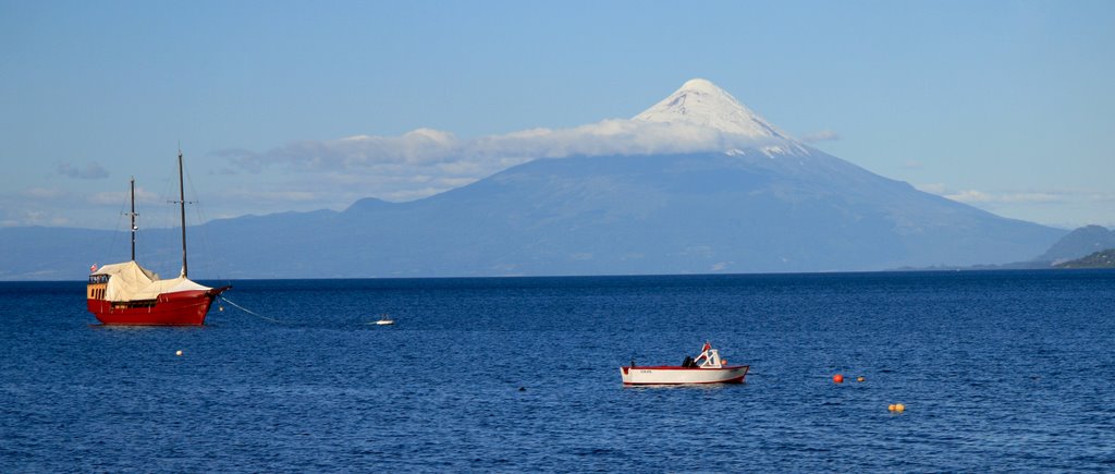 View of Volcan Osorno across Lake Llanquihue by Huw Lewis