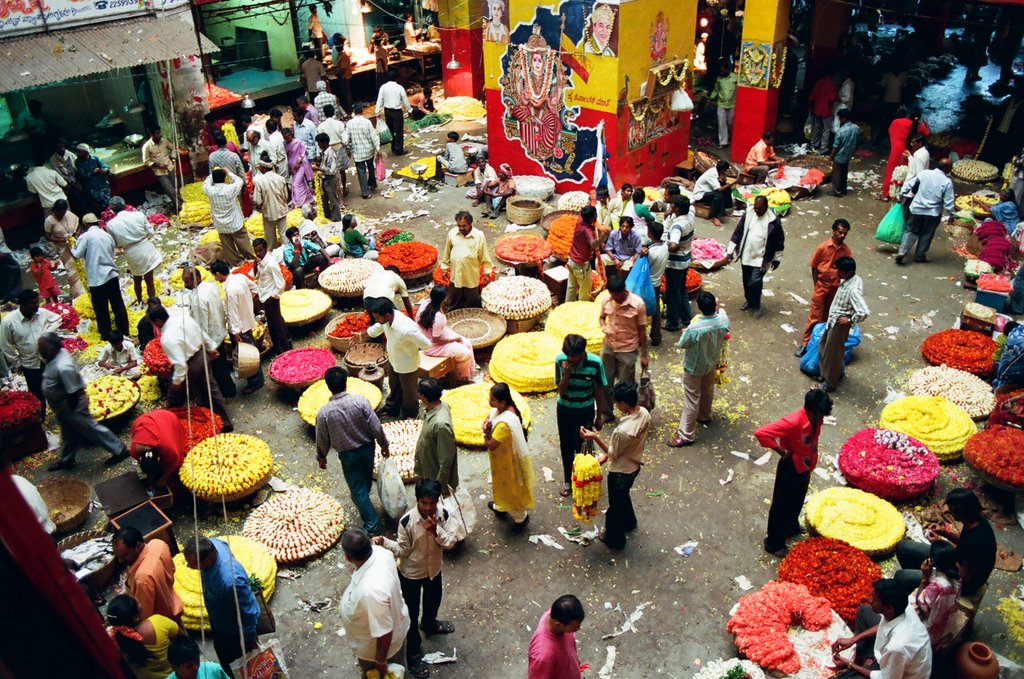 Garlands at the city market in bengalaru, february 2009 by mrtat