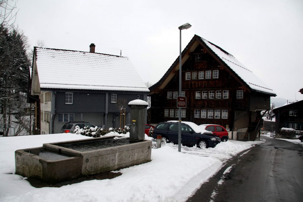 Brunnen und Wohnhäuser in Ganterschwil by vodua