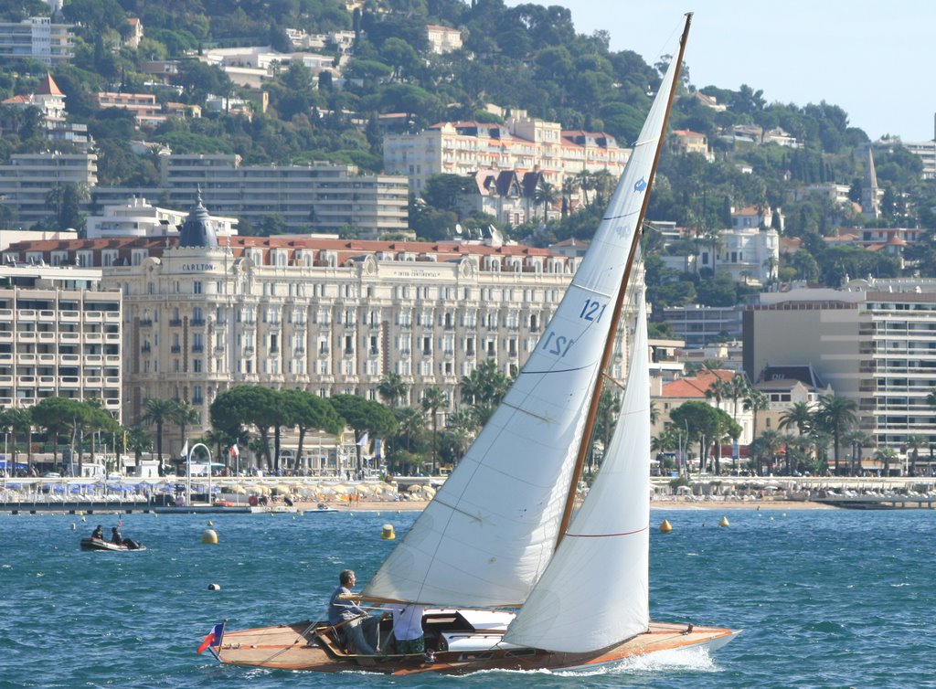 Petit yacht (Requin) sur fond de Croisette by François Madic