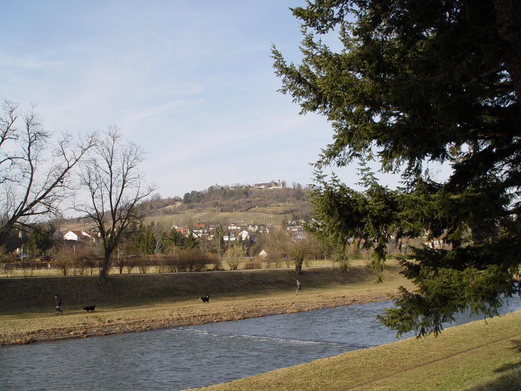 Tüllinger Hügel mit dem Fluss Wiese im Vordergrund by Paul Kuetten