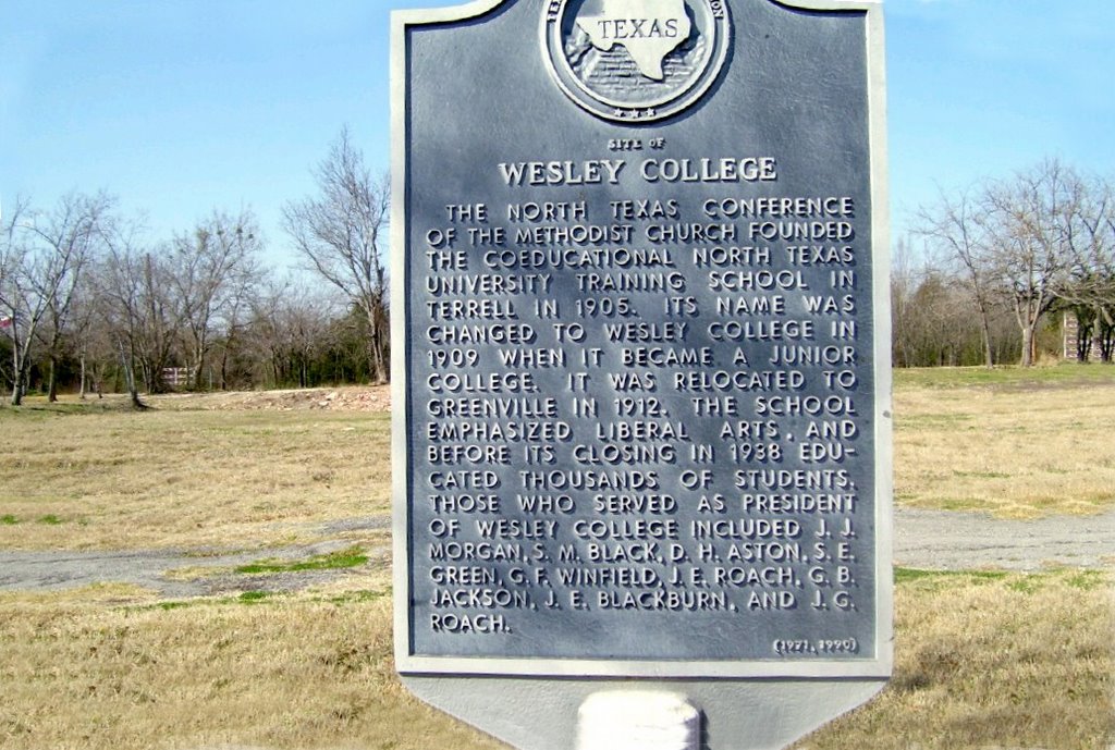 Site of Wesley College Established by the North texas Conference of the Methodist Church. Photo by C.W. Rogers by J. Rogers