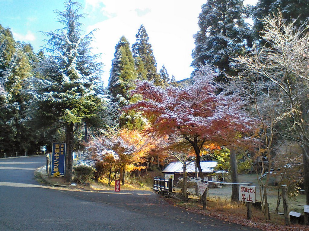 福岡　背振　キャンプ場　秋　紅葉　雪　Snow and autumn tint in Fukuoka, Kyusyu, Japan. 2008. Landscape. by 表野　豊