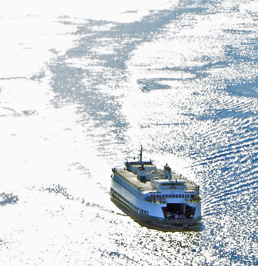 WA State Ferry Approaches Seattle's Coleman Ferry Dock on Puget Sound's Elliott Bay - Smith Tower view by 1bluedude