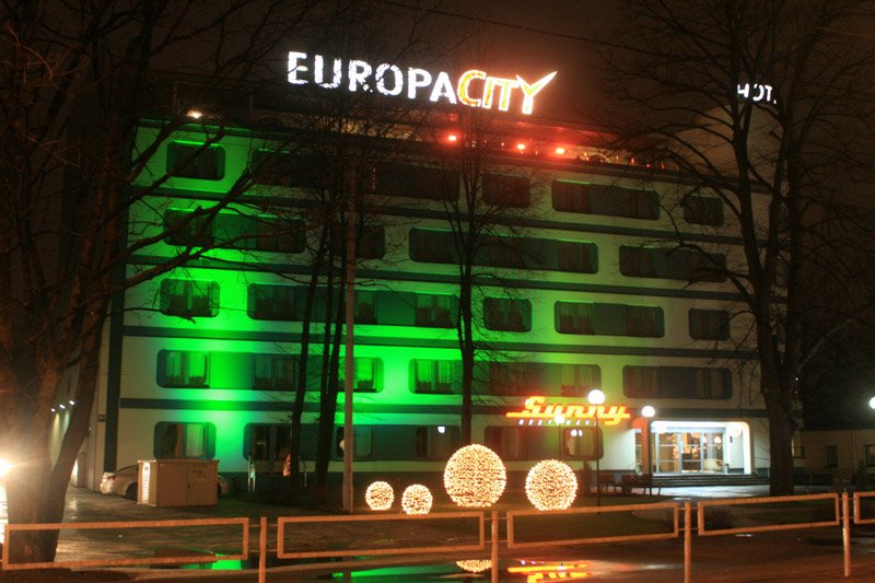 EuropaCity hotel at night, Riga, Latvia, 2008 by guliverza