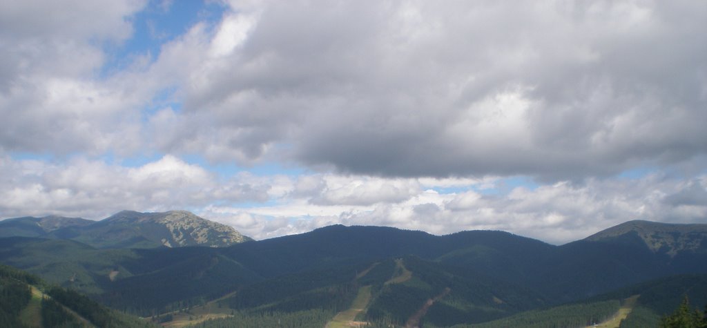 Bukovel sky and mountains by blowing wind