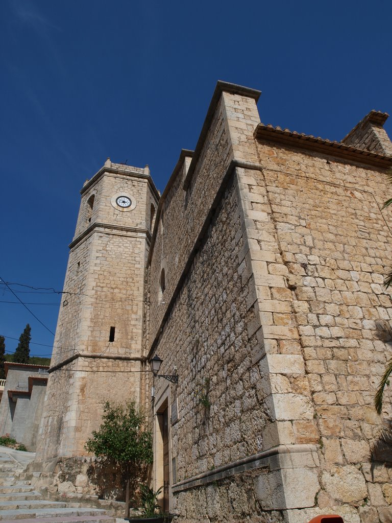 Fachada y campanario de la Iglesia Parroquial de los Santos Cosme y Damian, Llíber 1912 by santi.lopezmartin