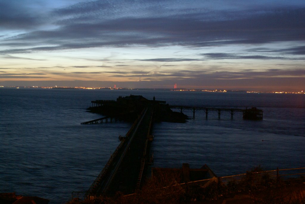 Night view of Birnbeck, towards Wales by Carol Jadzia