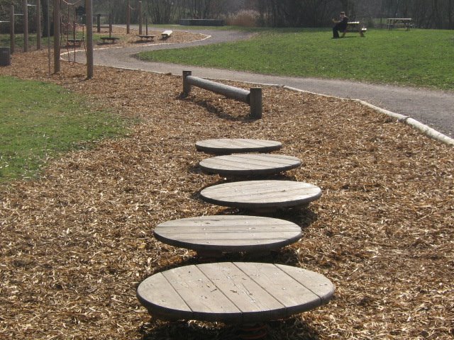 The set of wooden wibbly wobbly circles at the start of the wooden climbing area by Robert'sGoogleEarthP…