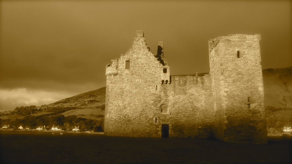 Lochranza Castle in sepia by bernia