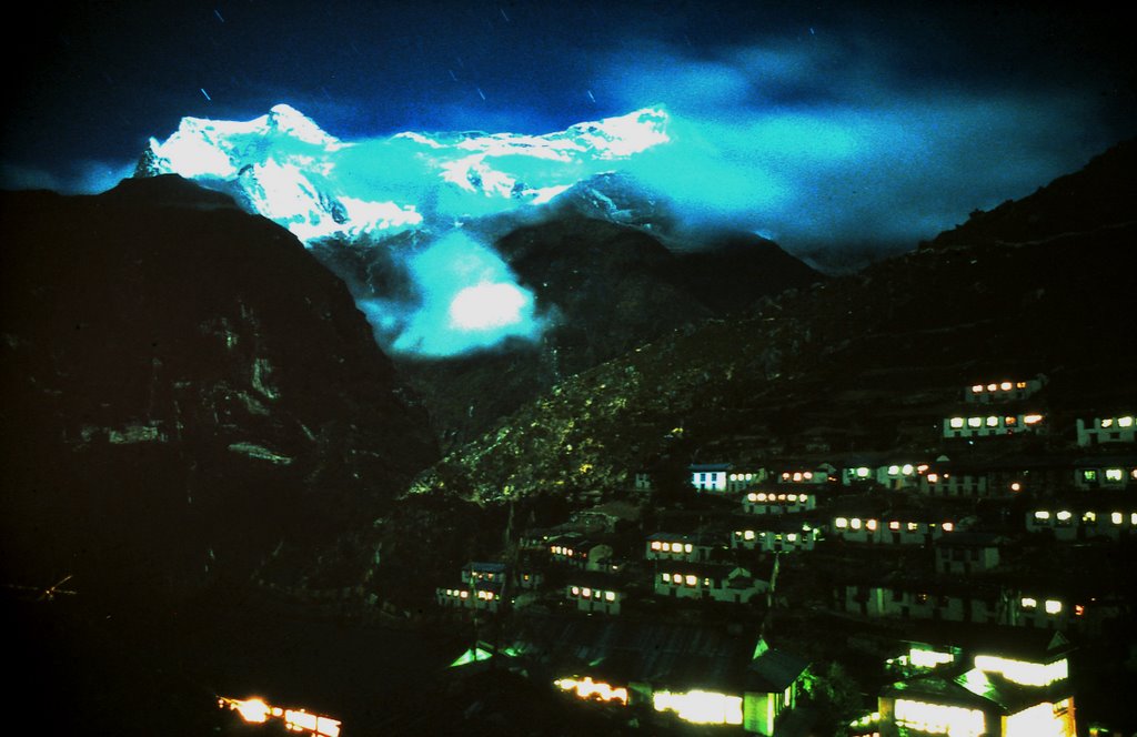 Namche Bazaar in the night. Yeti expedition 1989. Original slide is much better. by Sochi2008